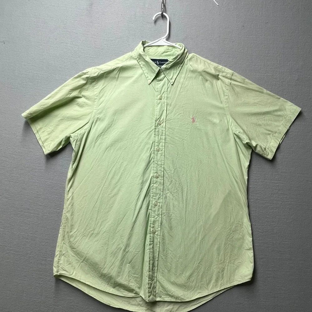 VTG Polo Ralph Lauren Custom Fit Shirt Men XL Pastel Green Pink Pony Short Sleev